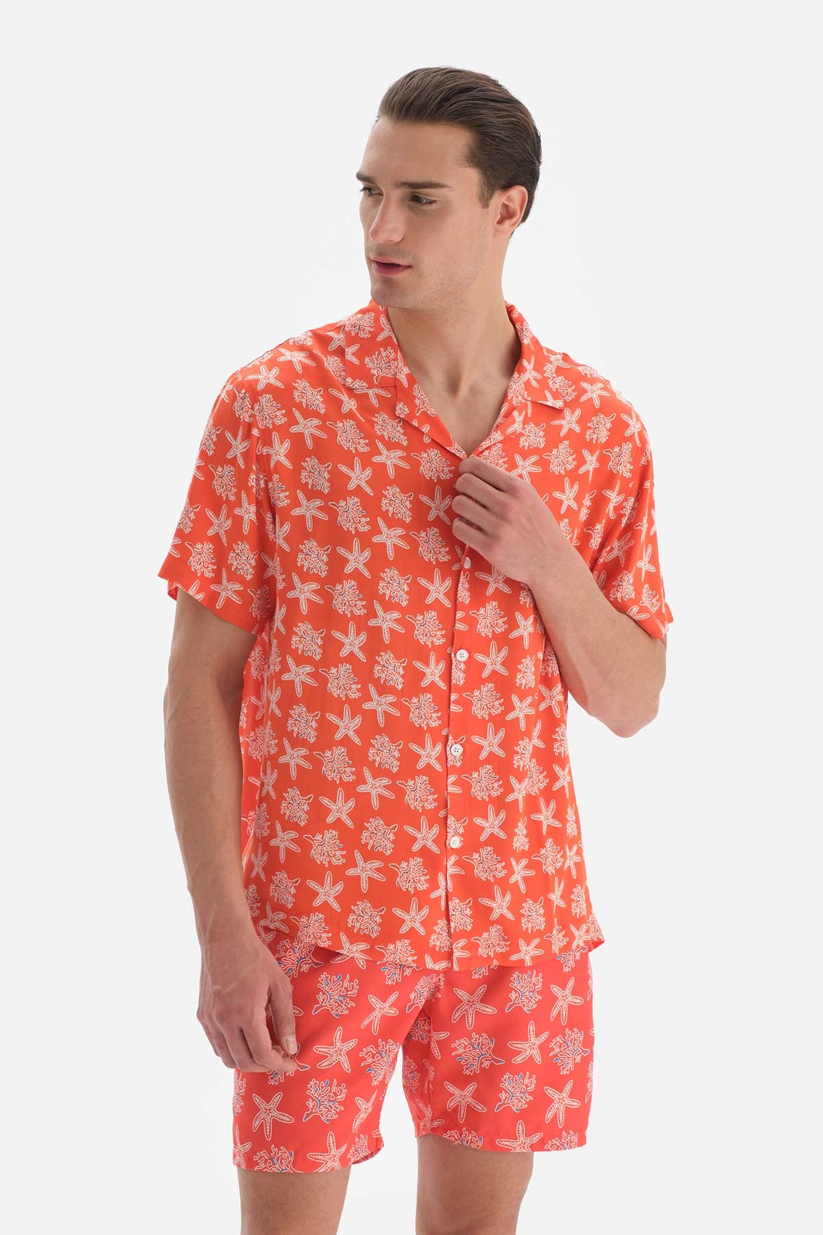 Somon Desenli Viskon Gömlek