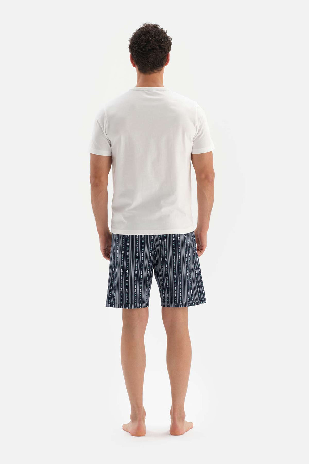 WHITE HALF-PLOT SHORT SLEEVE KNITTED PAJAMAS