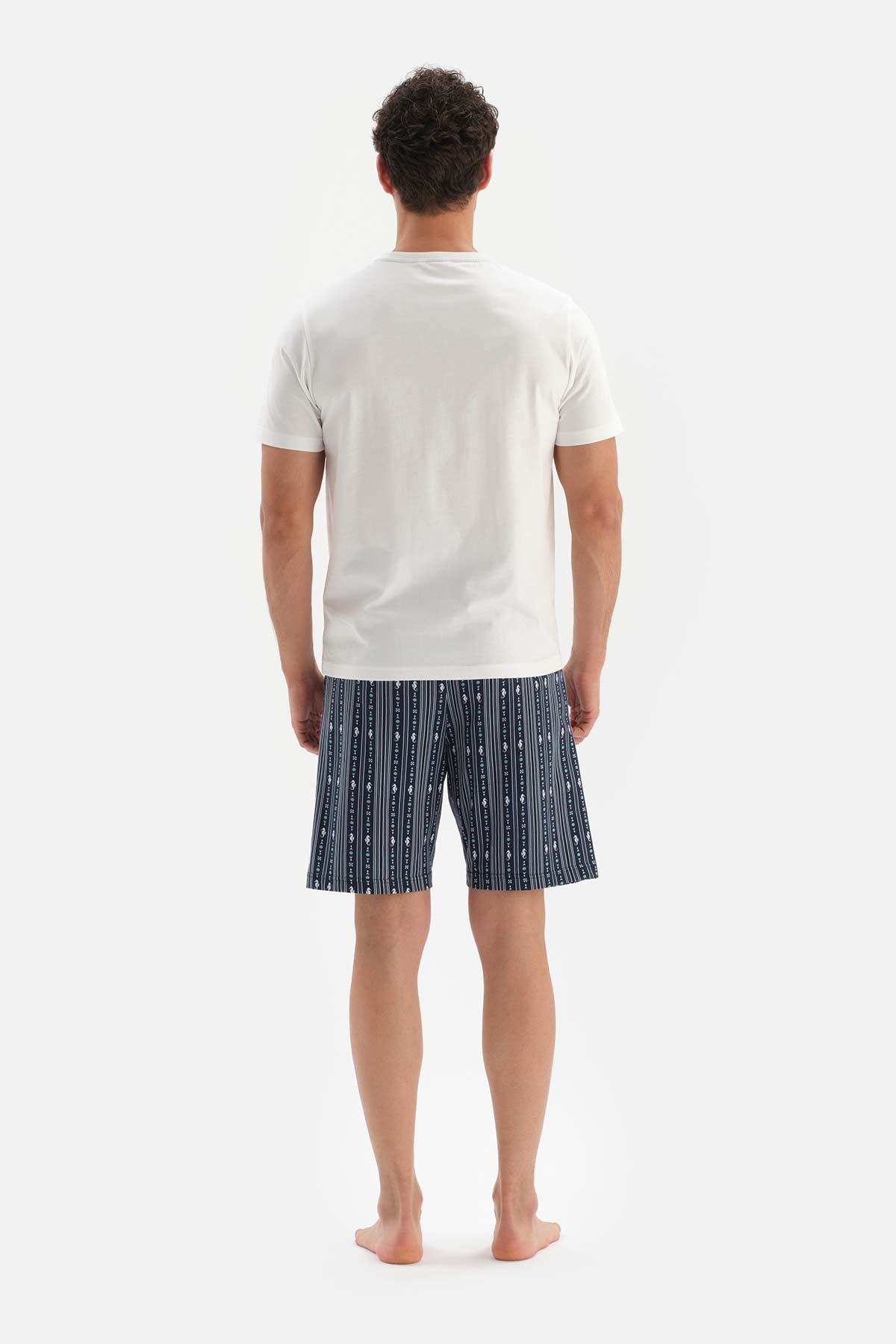 WHITE HALF-PLOT SHORT SLEEVE KNITTED PAJAMAS