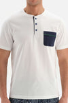 WHITE HALF-PLOT SHORT SLEEVE KNITTED PAJAMAS
