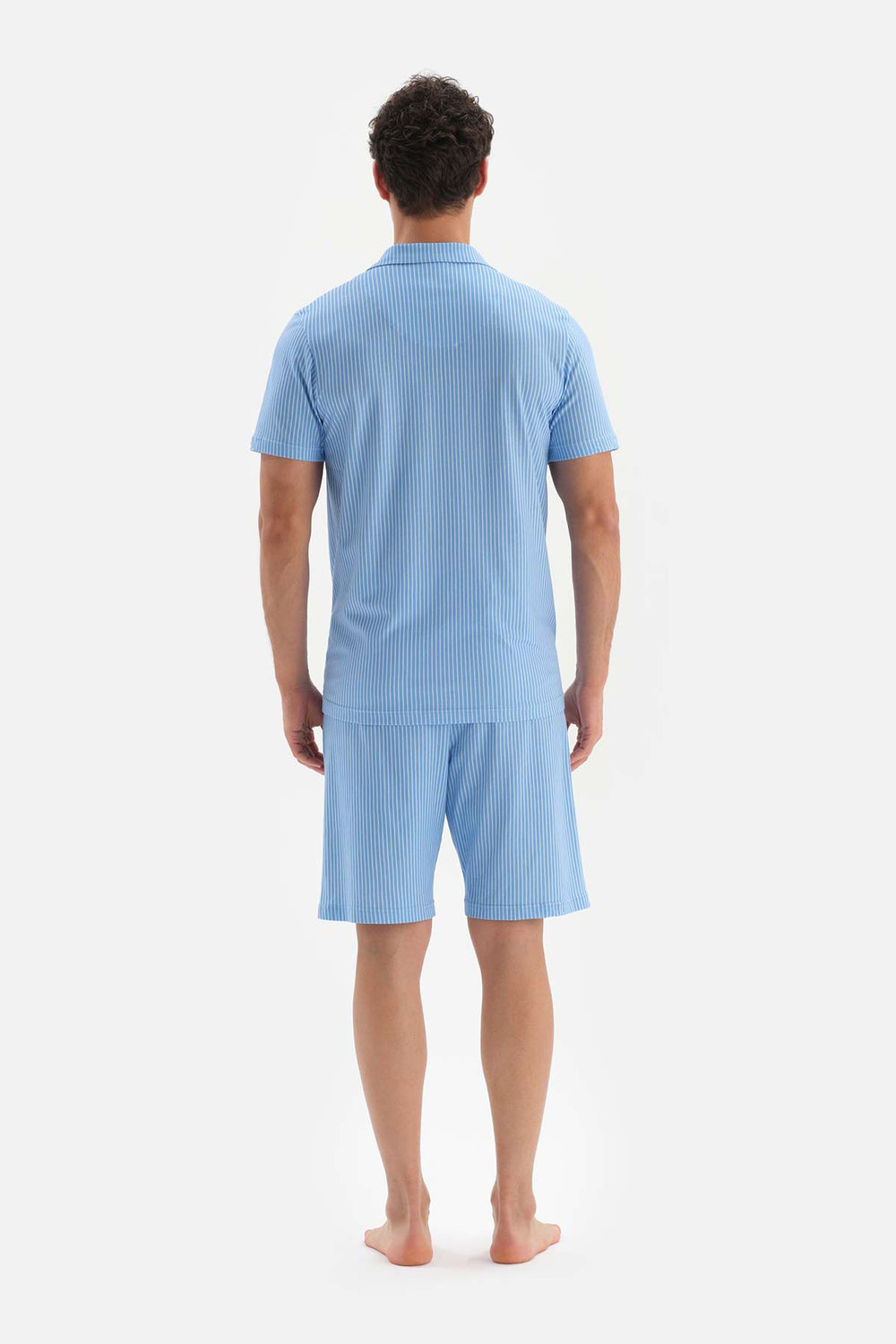 BLUE SHIRT COLLAR PRINTED SHORTS PAJAMAS