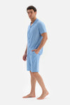 BLUE SHIRT COLLAR PRINTED SHORTS PAJAMAS