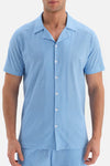 BLUE SHIRT COLLAR PRINTED SHORTS PAJAMAS