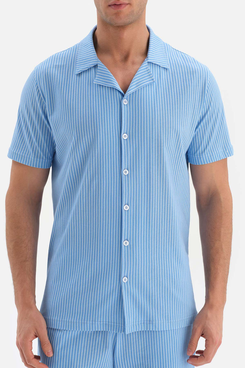 BLUE SHIRT COLLAR PRINTED SHORTS PAJAMAS
