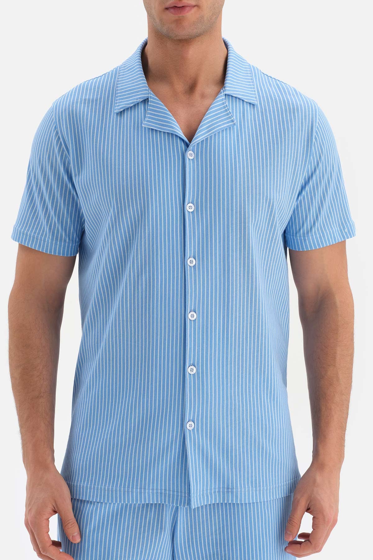 BLUE SHIRT COLLAR PRINTED SHORTS PAJAMAS