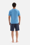 BLUE CREW-NECK EMBOSSED PRINTED SHORTS PAJAMAS