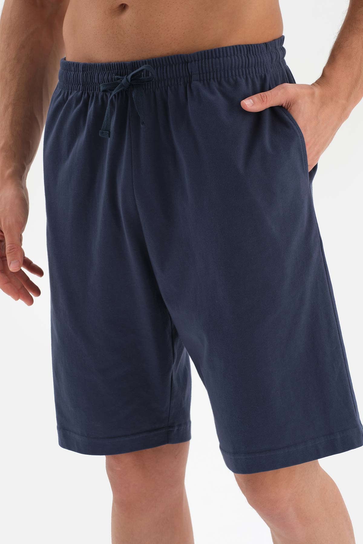 BLUE CREW-NECK EMBOSSED PRINTED SHORTS PAJAMAS