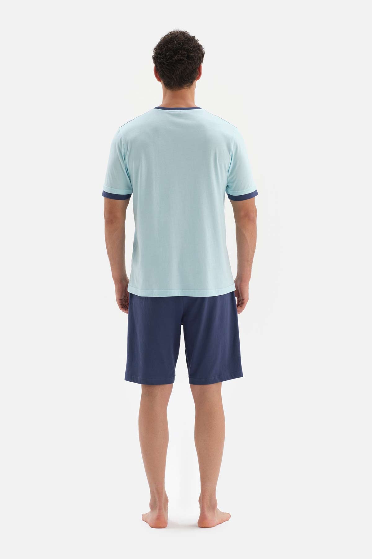 LIGHT BLUE CREW-NECK SLOGAN PRINTED KNITTED PAJAMAS
