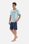 LIGHT BLUE CREW-NECK SLOGAN PRINTED KNITTED PAJAMAS