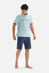 LIGHT BLUE CREW-NECK SLOGAN PRINTED KNITTED PAJAMAS