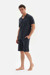 NAVY SHIRT COLLAR PATTERNED KNITTED PAJAMAS