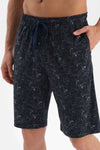 NAVY SHIRT COLLAR PATTERNED KNITTED PAJAMAS