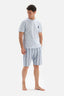 LIGHT BLUE CREW-NECK PRINT DETAILED KNITTED PAJAMAS