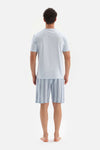 LIGHT BLUE CREW-NECK PRINT DETAILED KNITTED PAJAMAS