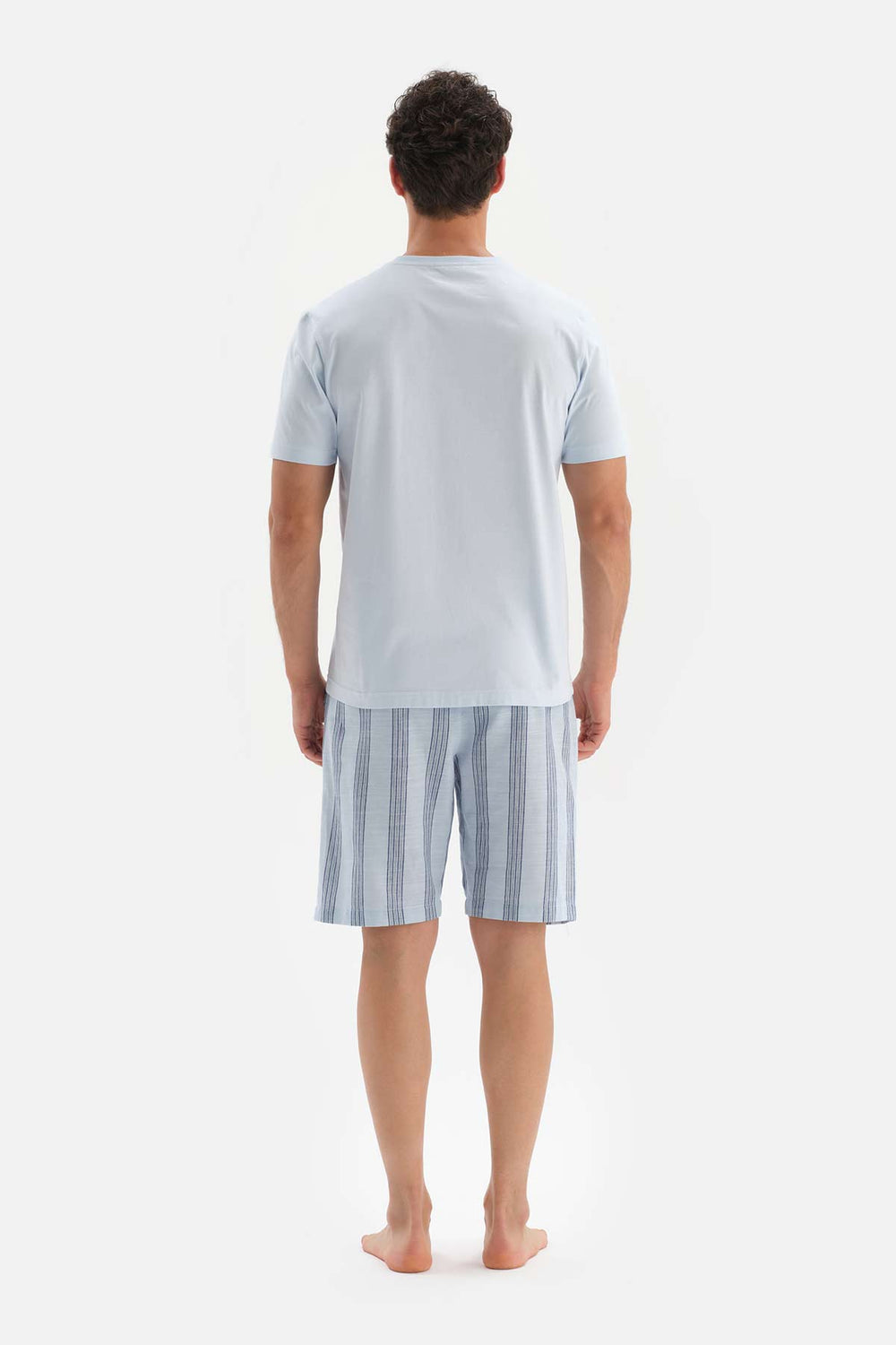 LIGHT BLUE CREW-NECK PRINT DETAILED KNITTED PAJAMAS
