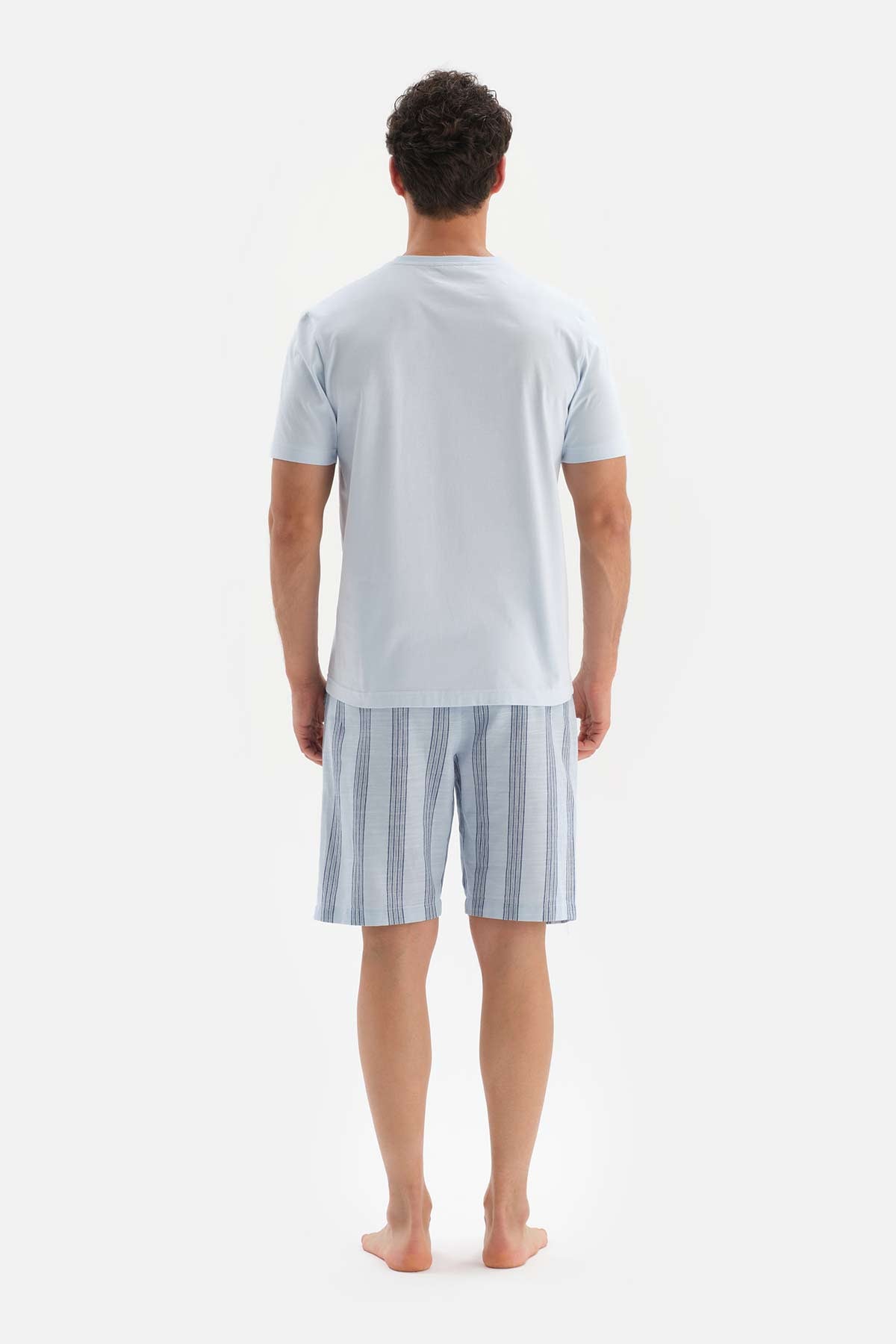 LIGHT BLUE CREW-NECK PRINT DETAILED KNITTED PAJAMAS