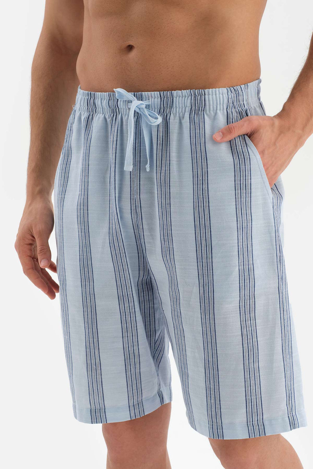 LIGHT BLUE CREW-NECK PRINT DETAILED KNITTED PAJAMAS