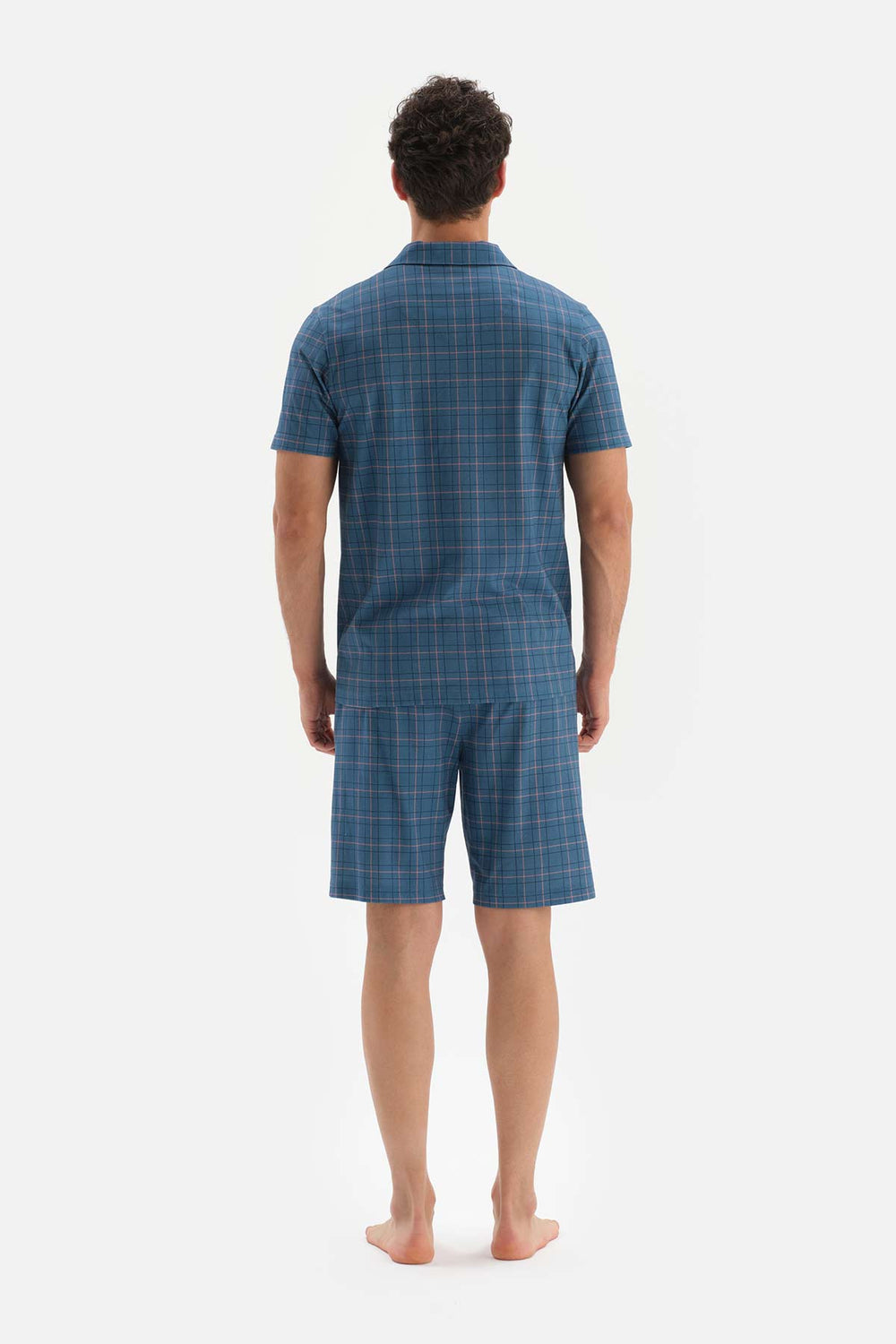 INDIGO SHIRT COLLAR PLAID KNITTED PAJAMAS