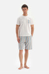 WHITE CREW-NECK WOVEN SHORTS PAJAMA SUIT