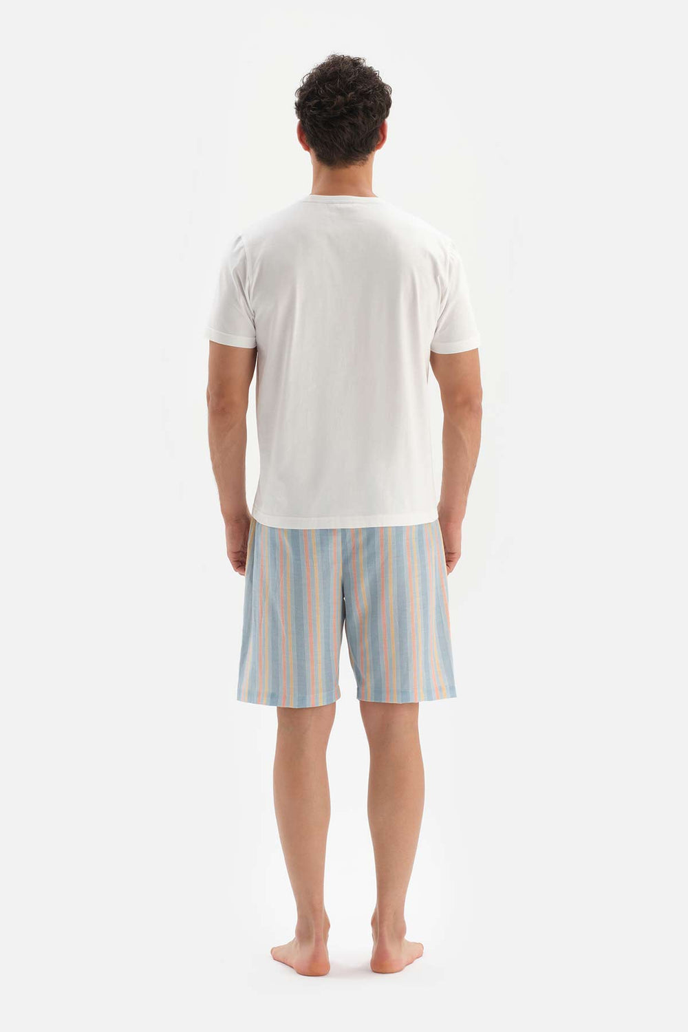 WHITE CREW-NECK WOVEN SHORTS PAJAMA SUIT