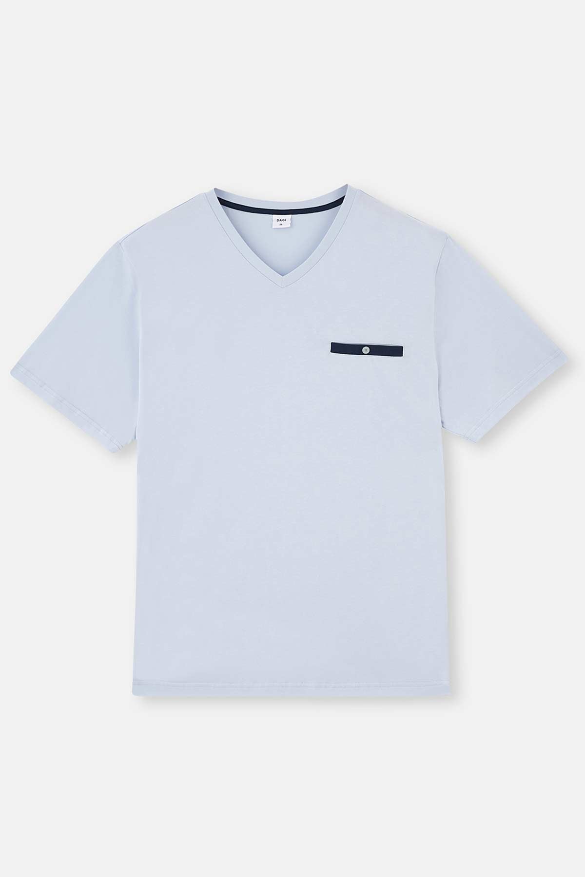 LIGHT BLUE V-NECK SHORT SLEEVE KNITTED PAJAMAS