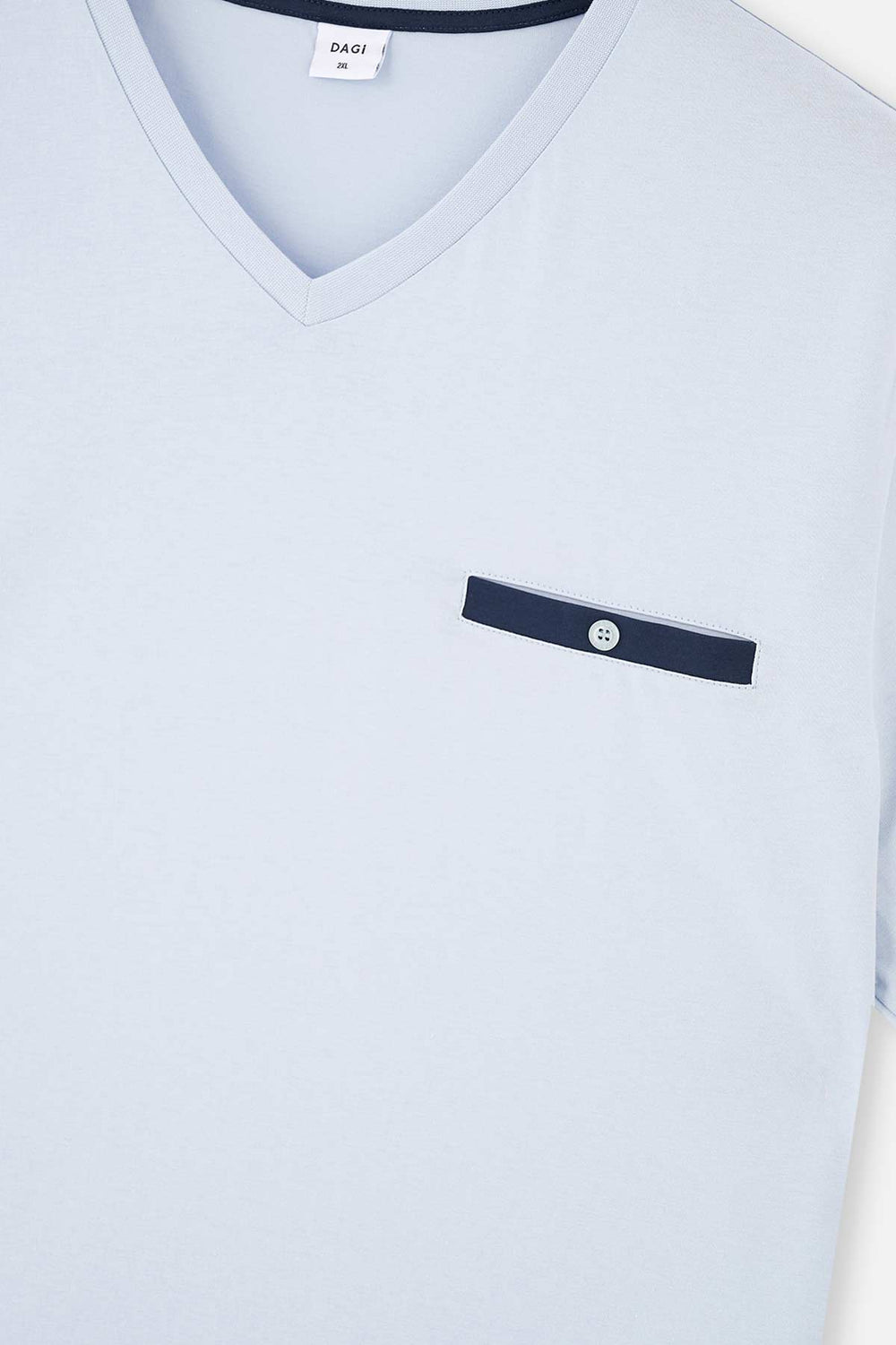 LIGHT BLUE V-NECK SHORT SLEEVE KNITTED PAJAMAS
