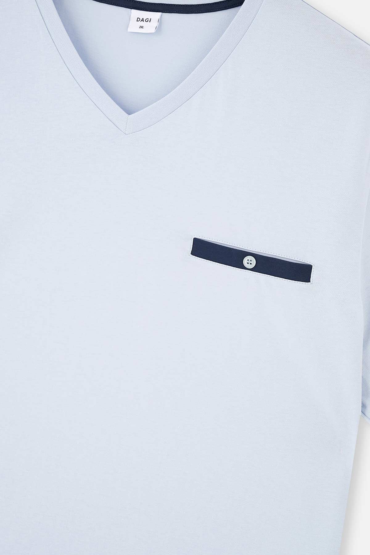 LIGHT BLUE V-NECK SHORT SLEEVE KNITTED PAJAMAS