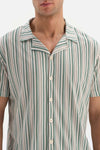 BEIGE SHIRT COLLAR STRIPED KNIT SHORTS PAJAMAS SUIT