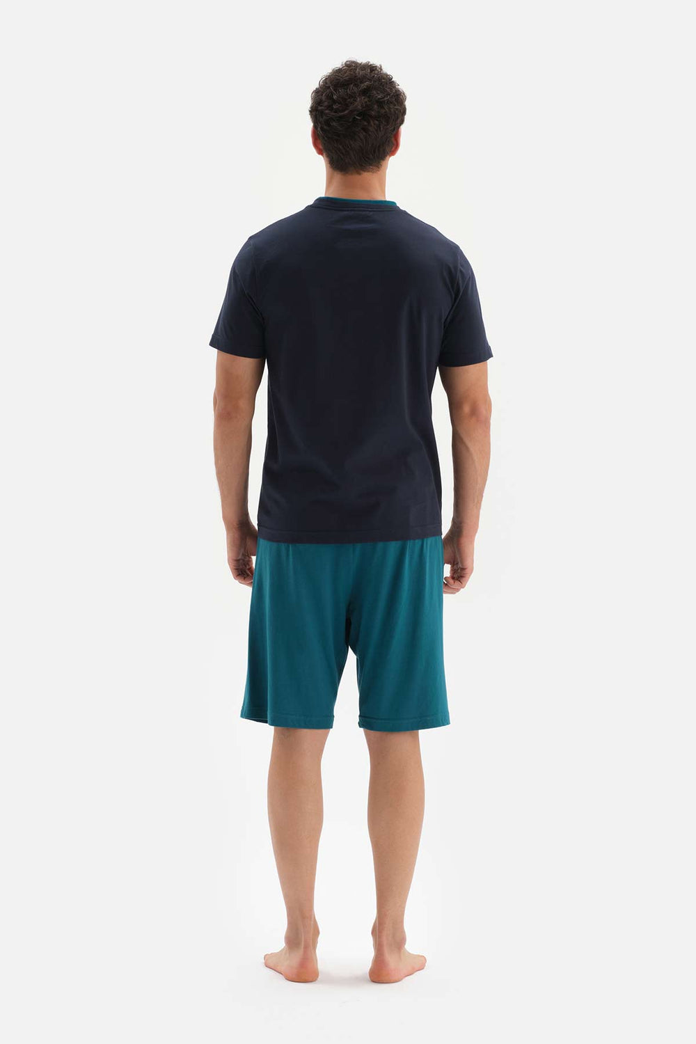 NAVY CREW-NECK SHORTS KNITTED PAJAMAS SUIT