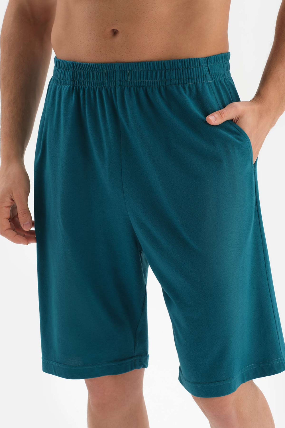 NAVY CREW-NECK SHORTS KNITTED PAJAMAS SUIT