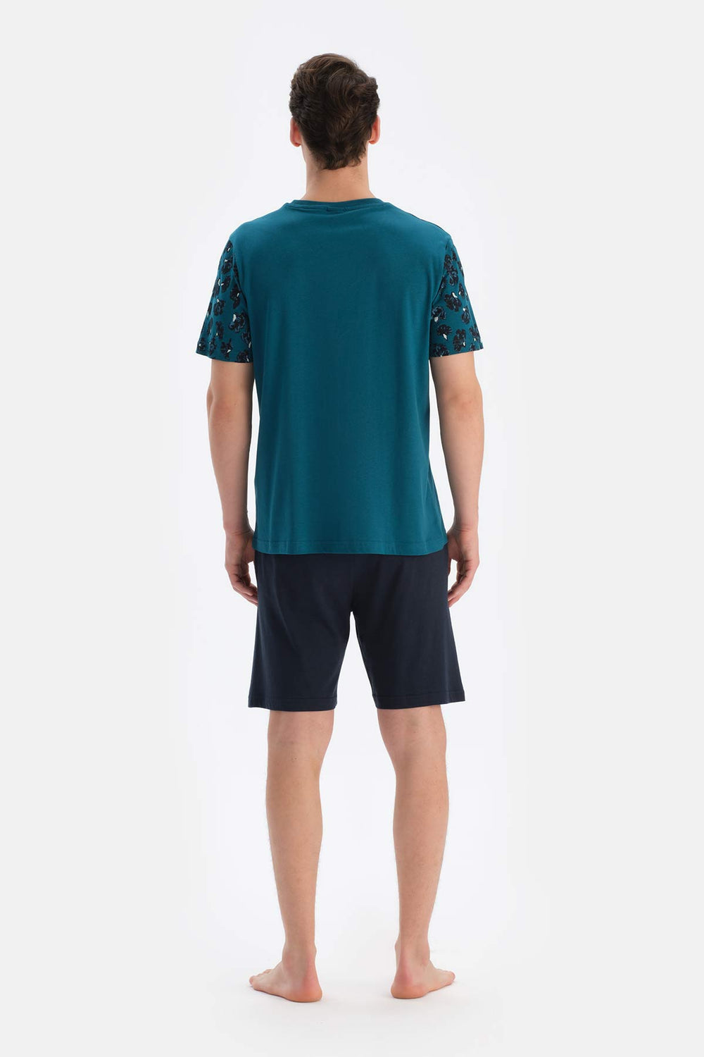 TEAL CREW-NECK PATTERNED SHORTS SHORTS PAJAMAS SUIT