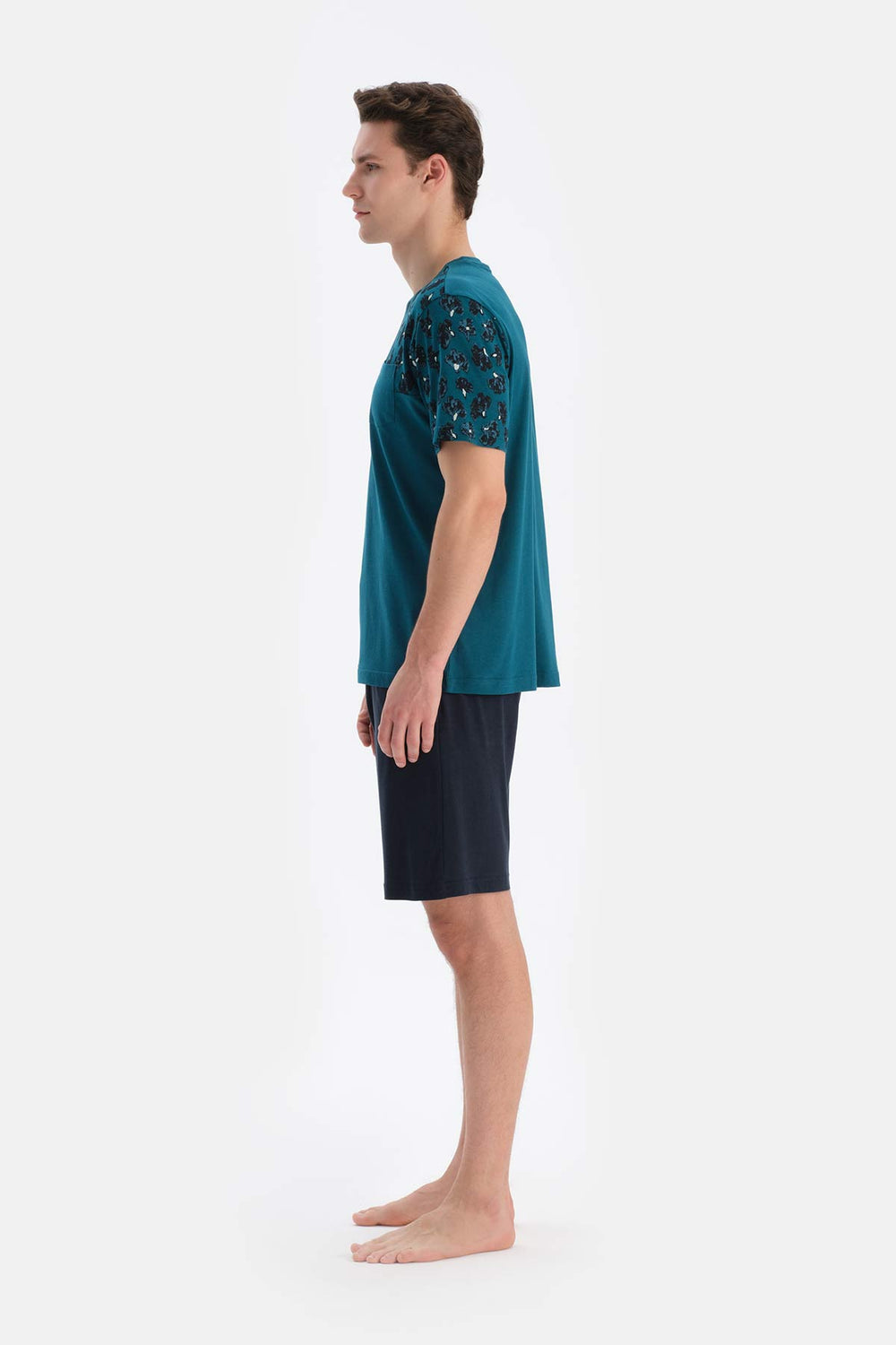 TEAL CREW-NECK PATTERNED SHORTS SHORTS PAJAMAS SUIT