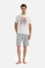 ECRU CREW-NECK PRINTED TOP PLAID BOTTOM SHORTS PAJAMAS SUIT