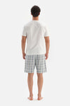 ECRU CREW-NECK PRINTED TOP PLAID BOTTOM SHORTS PAJAMAS SUIT