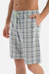 ECRU CREW-NECK PRINTED TOP PLAID BOTTOM SHORTS PAJAMAS SUIT