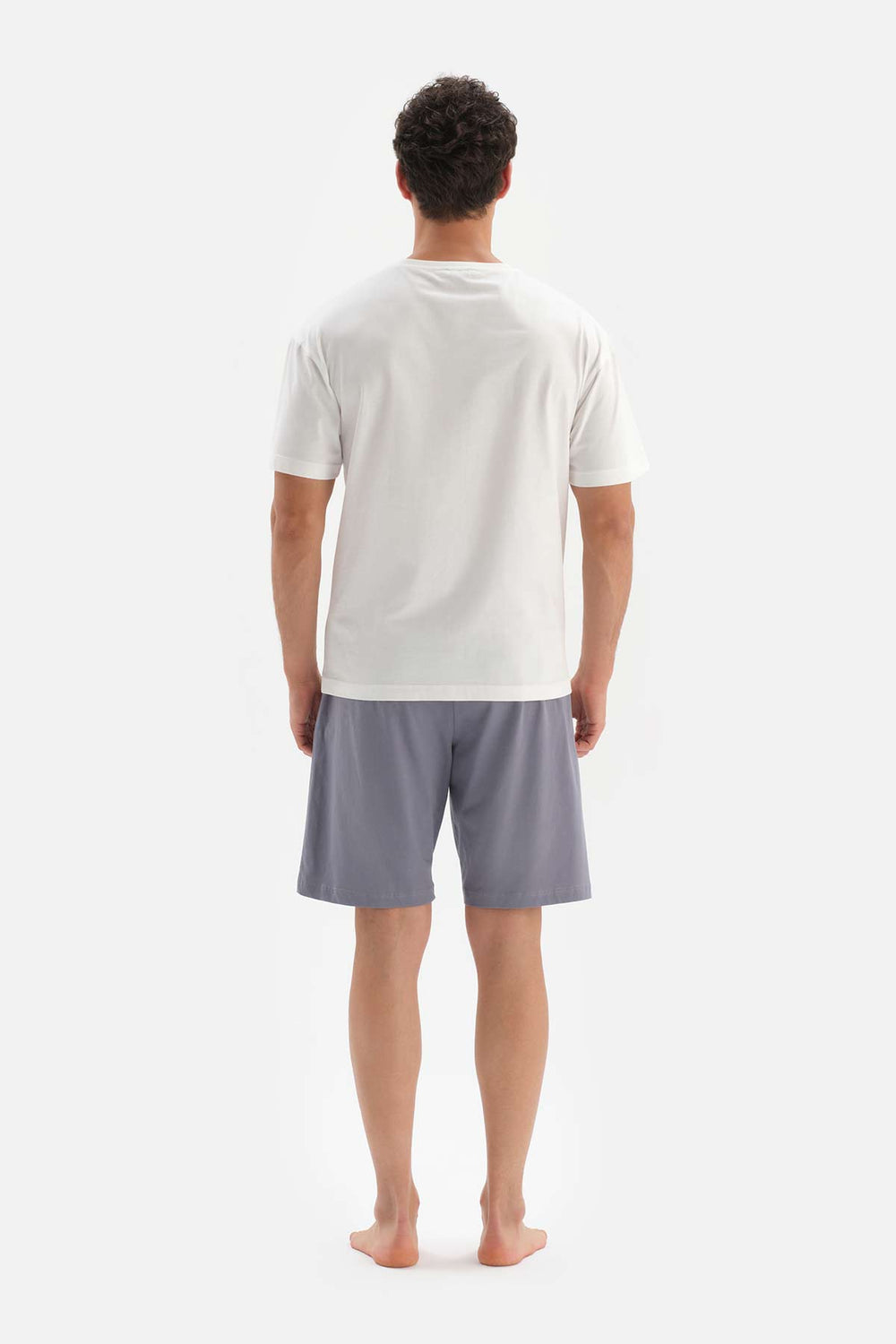 ECRU OVERSIZED CREW-NECK PRINTED SHORTS PAJAMAS SUIT