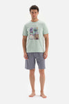 GREY CREW-NECK PRINTED SHORTS PAJAMAS SUIT
