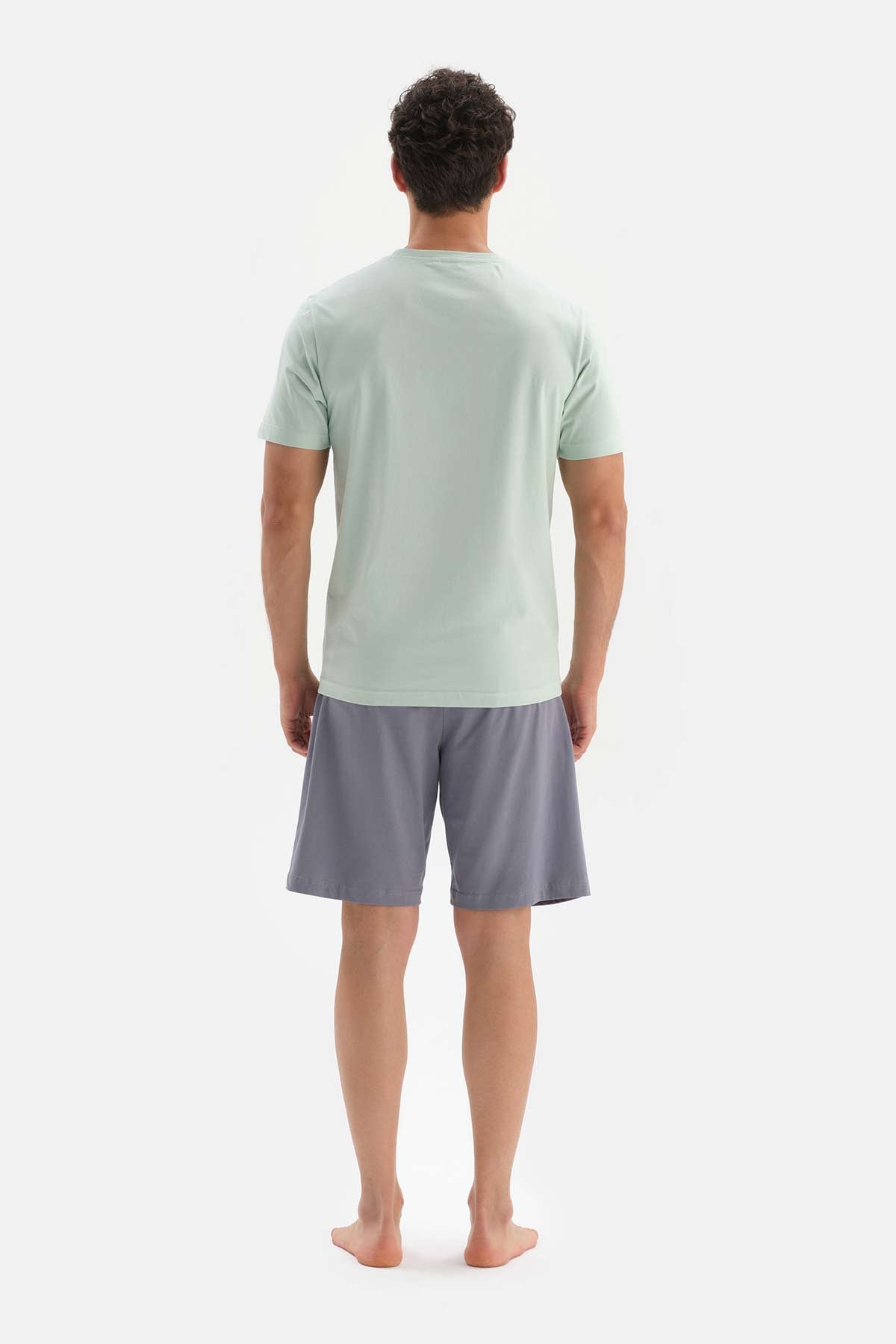 GREY CREW-NECK PRINTED SHORTS PAJAMAS SUIT