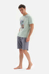 GREY CREW-NECK PRINTED SHORTS PAJAMAS SUIT