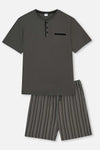 ANTHRACITE HALF-PLOT STRIPED BOTTOM KNITTED SHORTS PAJAMAS SUIT