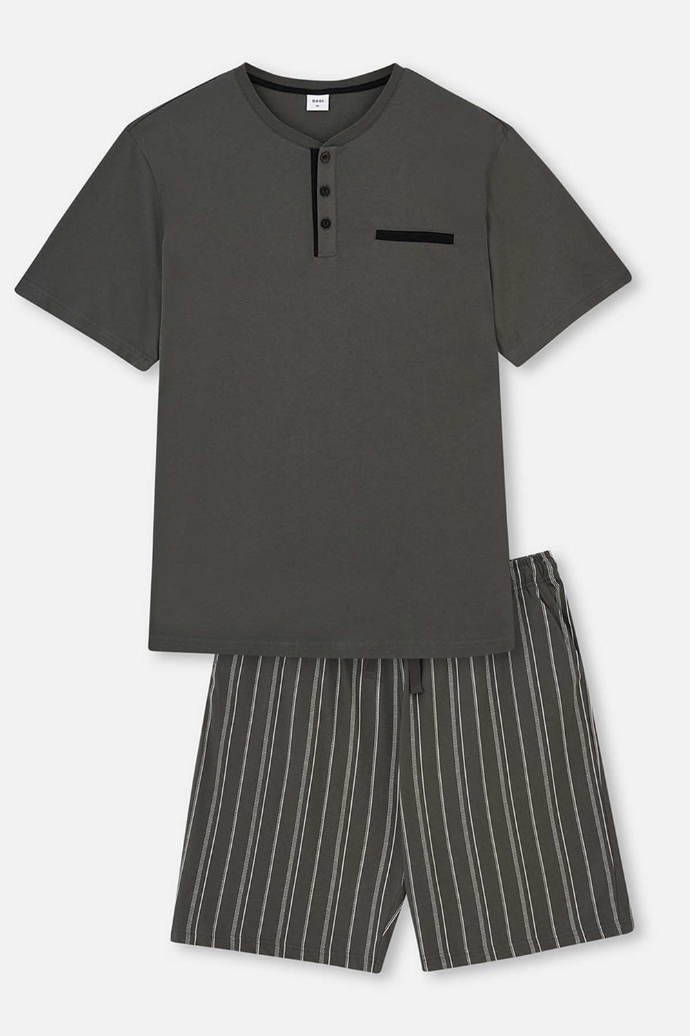 ANTHRACITE HALF-PLOT STRIPED BOTTOM KNITTED SHORTS PAJAMAS SUIT