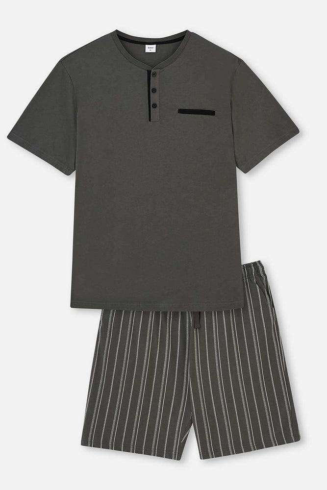 ANTHRACITE HALF-PLOT STRIPED BOTTOM KNITTED SHORTS PAJAMAS SUIT