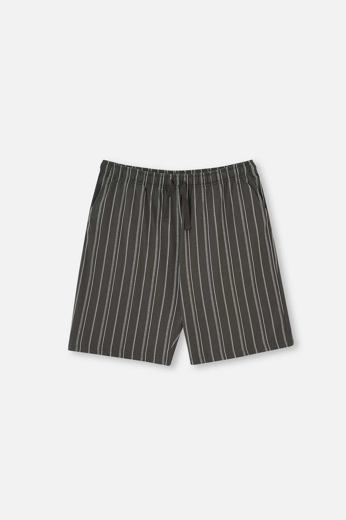 ANTHRACITE HALF-PLOT STRIPED BOTTOM KNITTED SHORTS PAJAMAS SUIT