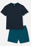 NAVY CREW-NECK KNITTED SHORTS PAJAMAS SUIT