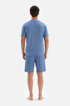 BLUE CREW-NECK SHORT SLEEVE COTTON MODAL PAJAMAS SUIT