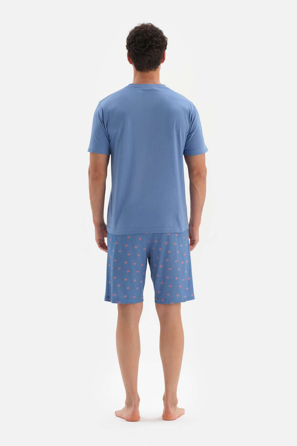 BLUE CREW-NECK SHORT SLEEVE COTTON MODAL PAJAMAS SUIT