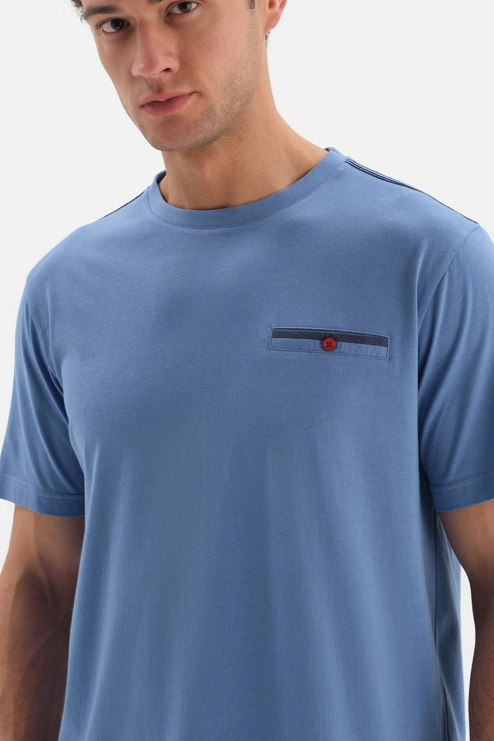BLUE CREW-NECK SHORT SLEEVE COTTON MODAL PAJAMAS SUIT