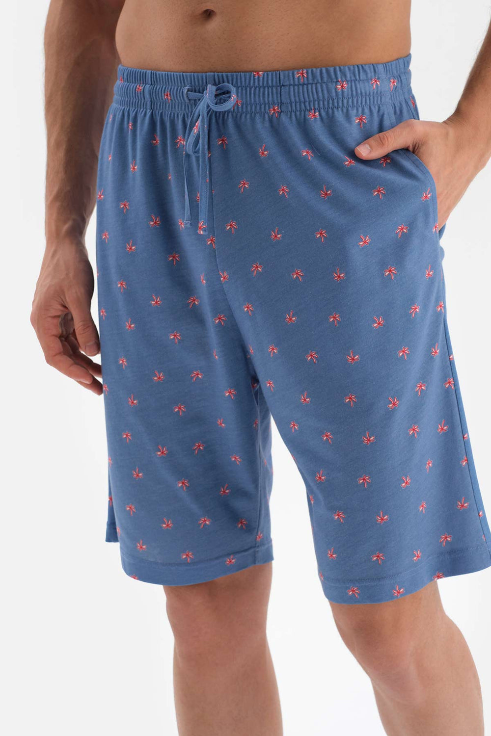 BLUE CREW-NECK SHORT SLEEVE COTTON MODAL PAJAMAS SUIT