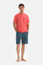 RED CREW-NECK PRINTED TOP WOVEN SHORTS PAJAMAS SUIT