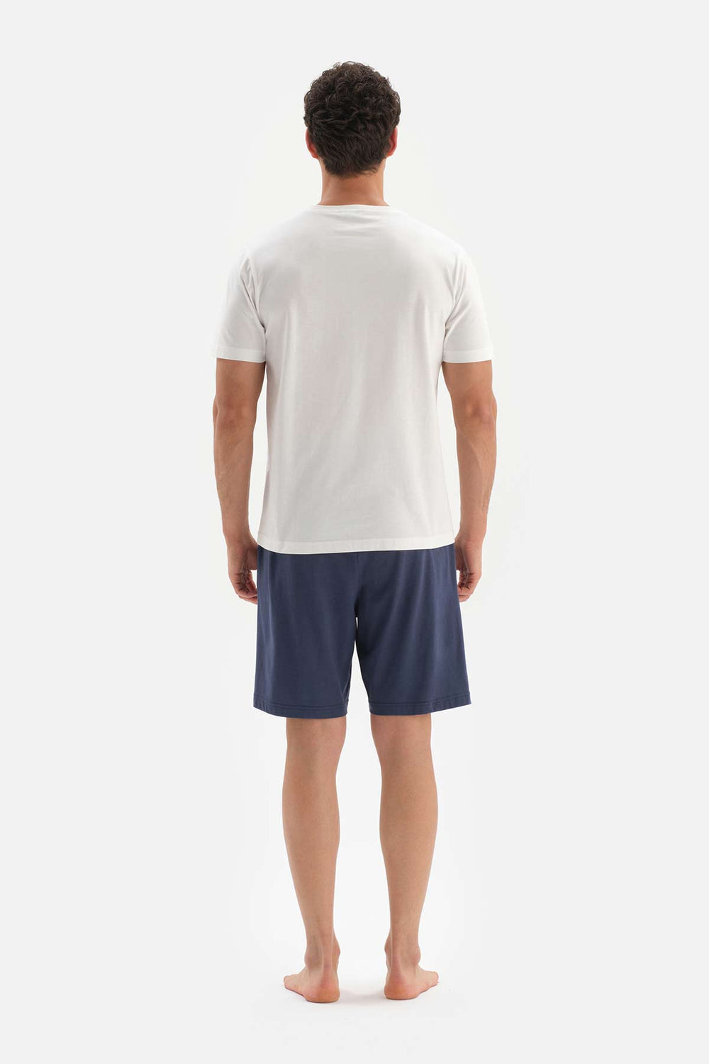 ECRU CREW-NECK PRINTED TOP WITH SHORTS PAJAMA SUIT